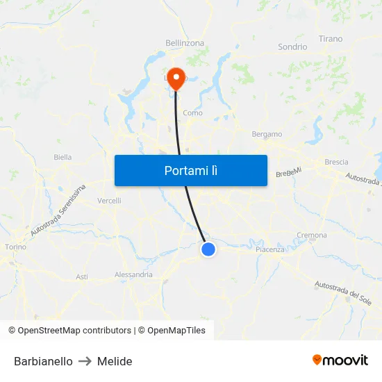 Barbianello to Melide map