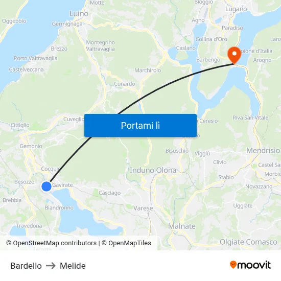 Bardello to Melide map
