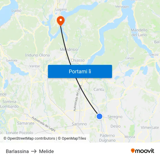 Barlassina to Melide map