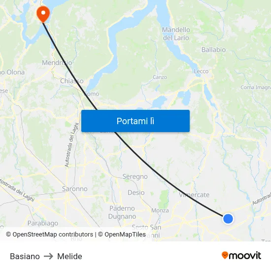 Basiano to Melide map