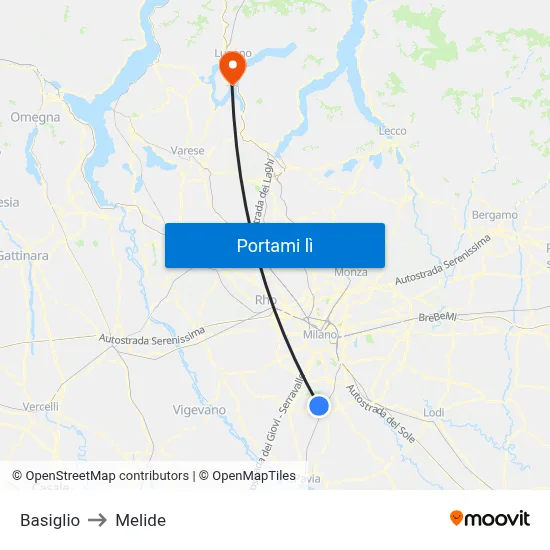 Basiglio to Melide map