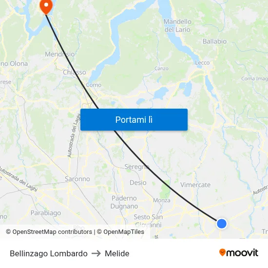 Bellinzago Lombardo to Melide map
