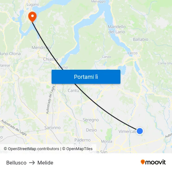 Bellusco to Melide map