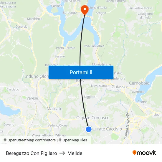 Beregazzo Con Figliaro to Melide map
