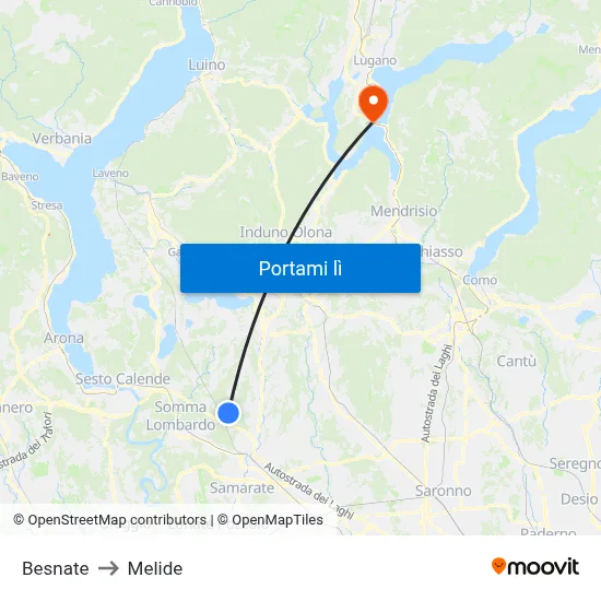 Besnate to Melide map