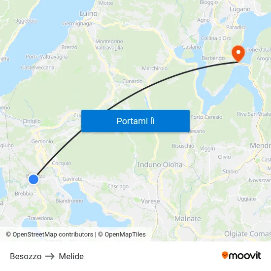 Besozzo to Melide map