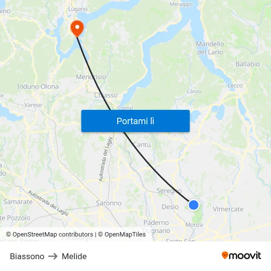 Biassono to Melide map