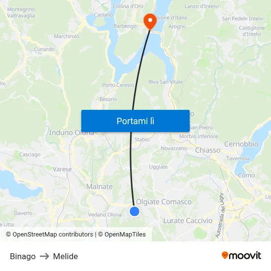Binago to Melide map