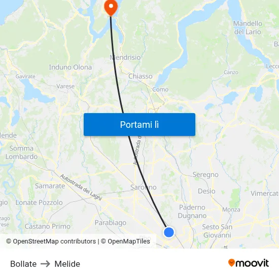 Bollate to Melide map