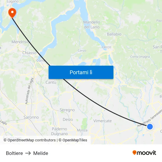 Boltiere to Melide map