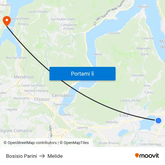 Bosisio Parini to Melide map