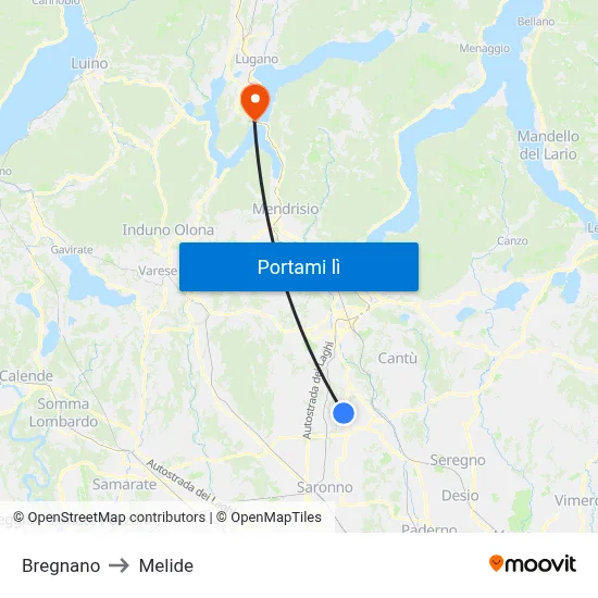 Bregnano to Melide map