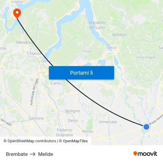 Brembate to Melide map