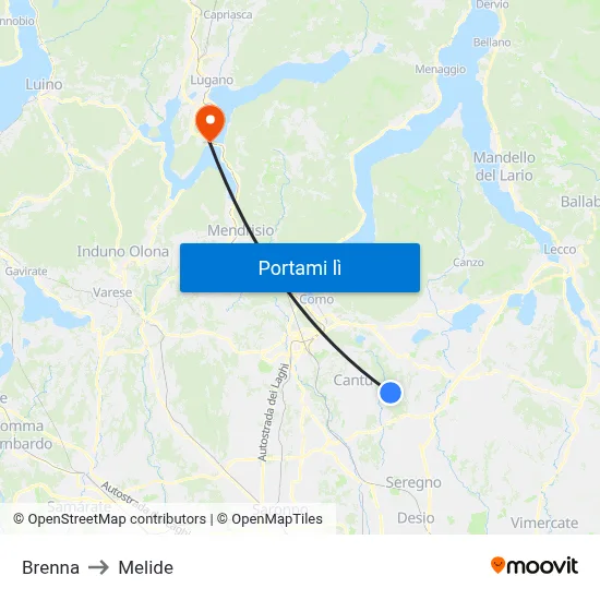 Brenna to Melide map