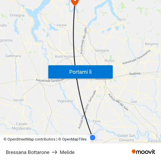 Bressana Bottarone to Melide map