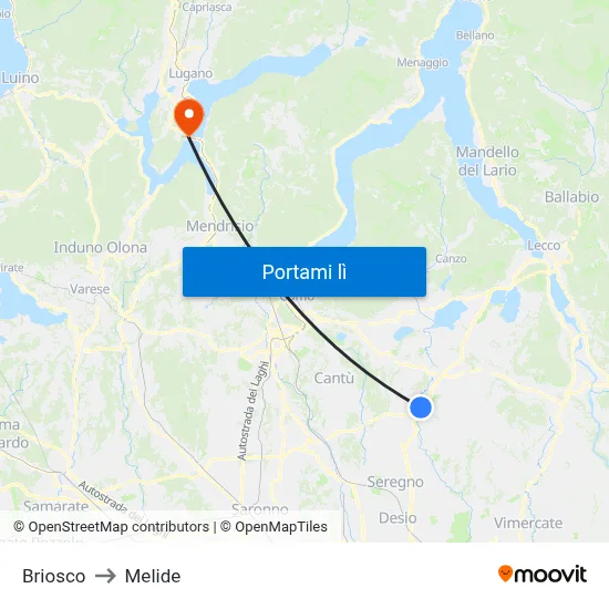Briosco to Melide map