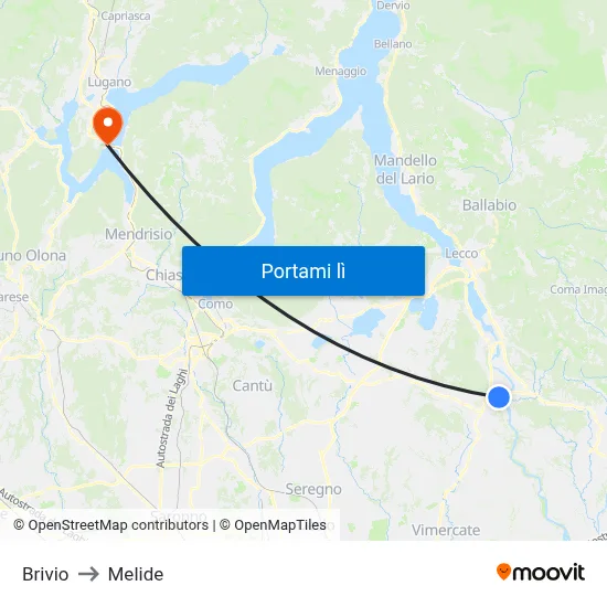Brivio to Melide map