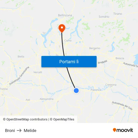 Broni to Melide map