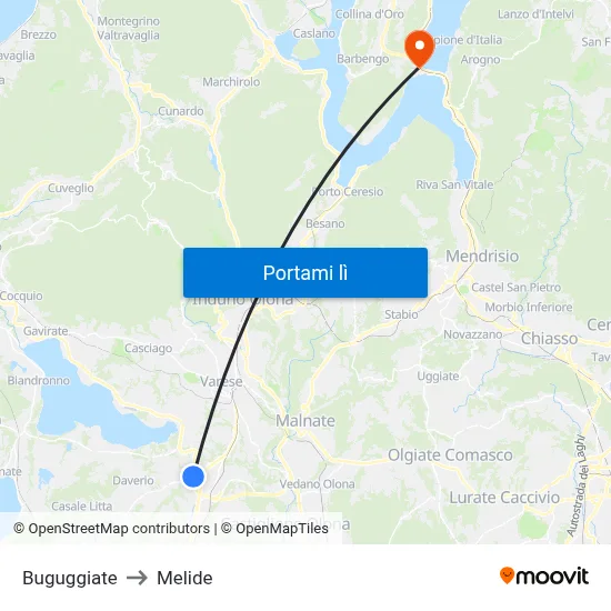 Buguggiate to Melide map