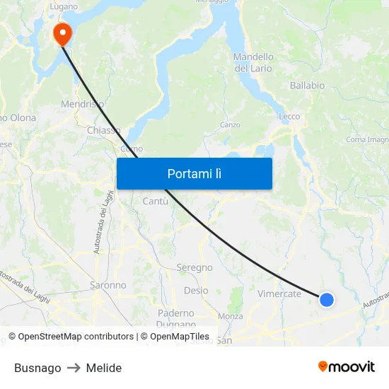 Busnago to Melide map