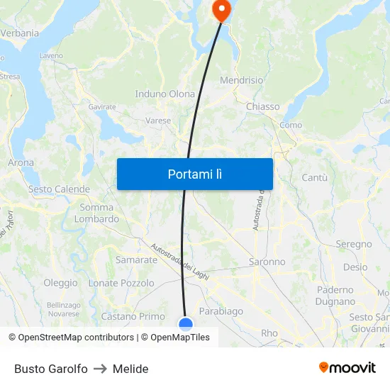 Busto Garolfo to Melide map