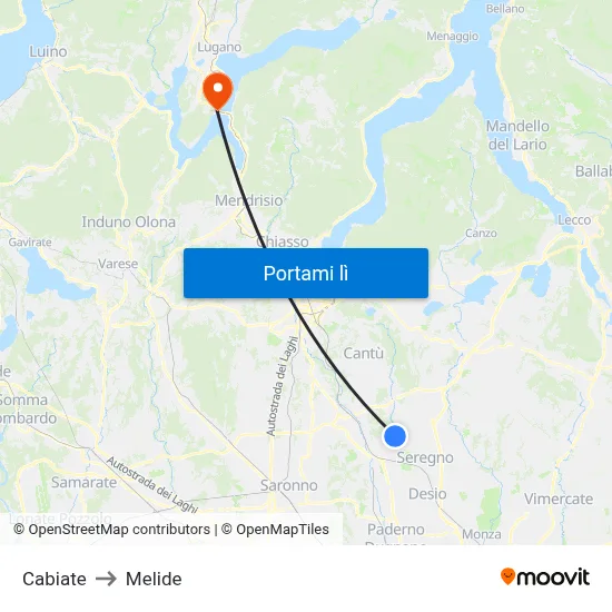 Cabiate to Melide map