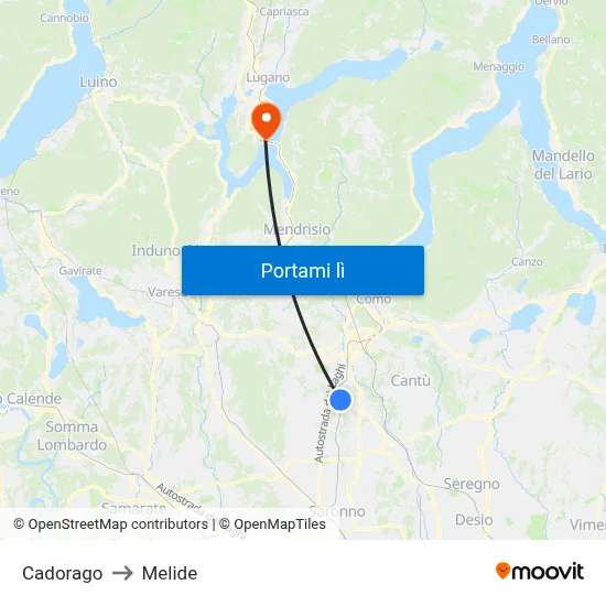 Cadorago to Melide map