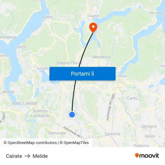 Cairate to Melide map