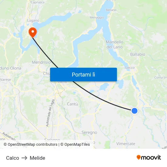 Calco to Melide map