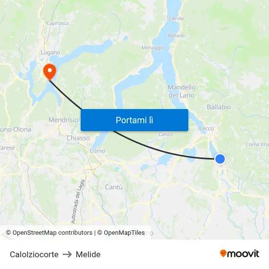 Calolziocorte to Melide map