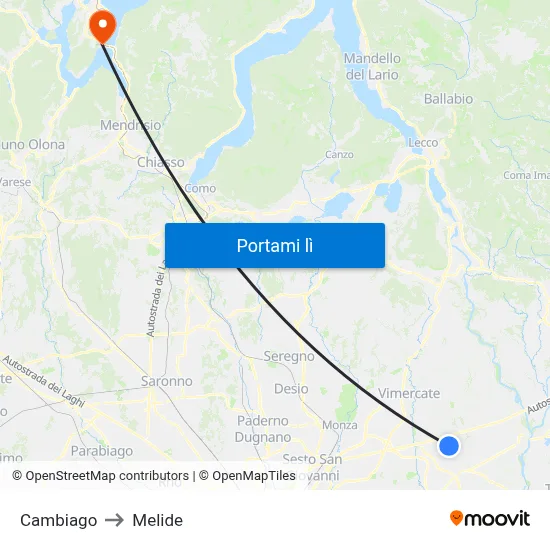 Cambiago to Melide map