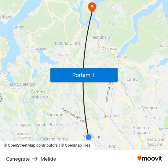 Canegrate to Melide map