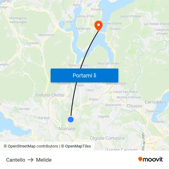 Cantello to Melide map