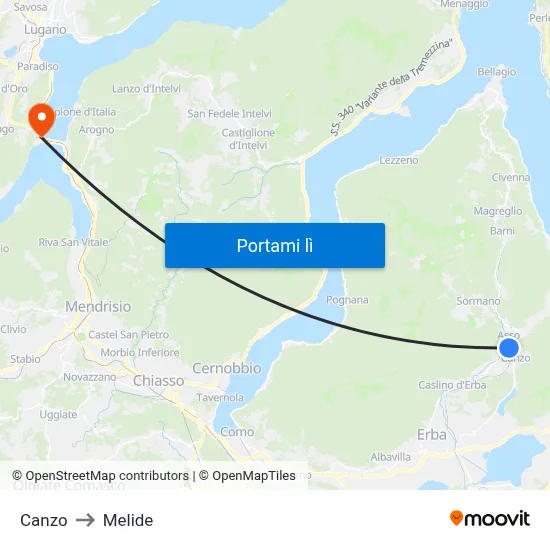 Canzo to Melide map