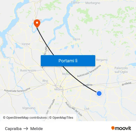 Capralba to Melide map