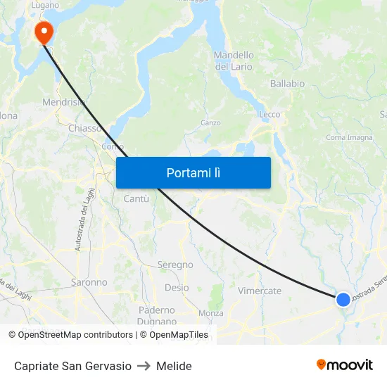 Capriate San Gervasio to Melide map