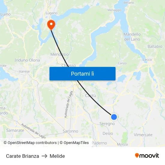 Carate Brianza to Melide map