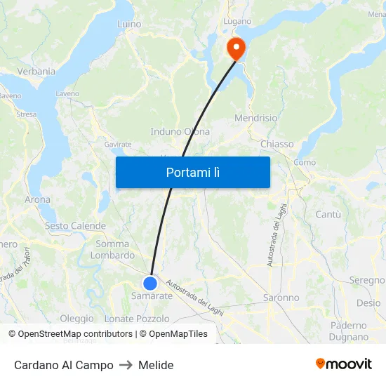 Cardano Al Campo to Melide map