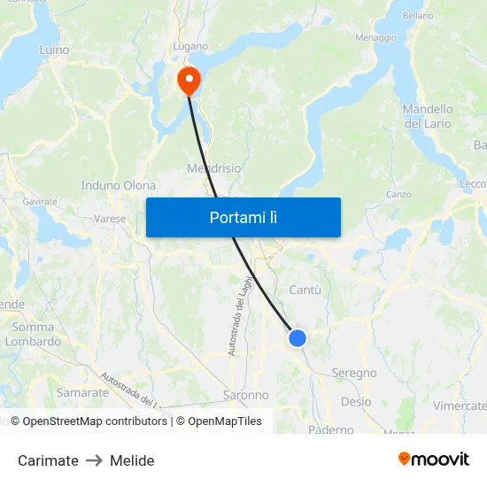 Carimate to Melide map