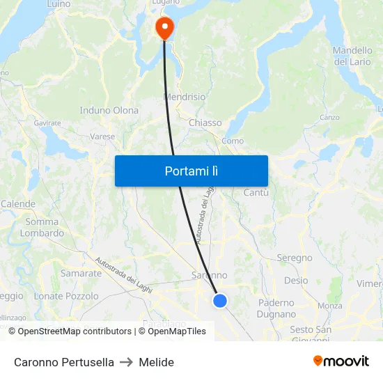 Caronno Pertusella to Melide map