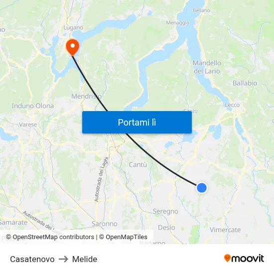 Casatenovo to Melide map