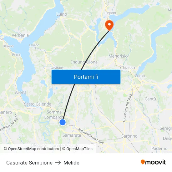 Casorate Sempione to Melide map