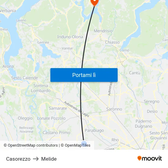 Casorezzo to Melide map