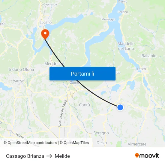 Cassago Brianza to Melide map
