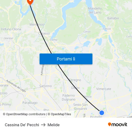 Cassina De' Pecchi to Melide map