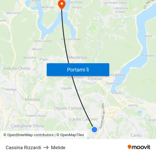 Cassina Rizzardi to Melide map