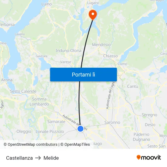 Castellanza to Melide map