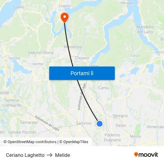 Ceriano Laghetto to Melide map