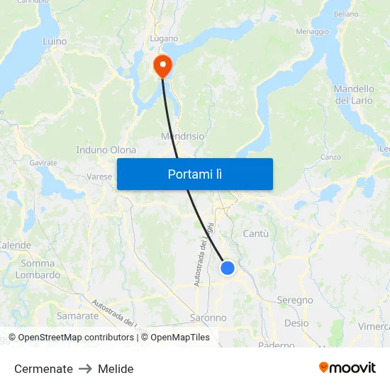 Cermenate to Melide map