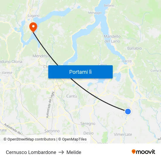 Cernusco Lombardone to Melide map